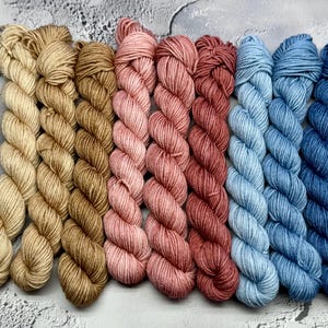 Shoreline Sonata - 9 Skein Mini Fade Set, Merino/Nylon Sock Mini Skeins, Fingering, Monster Sock, Scrappy Socks, Gift for Knitters, Yarn