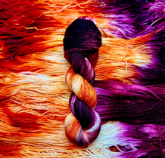 Horizon Sunrise - Hand Dyed Superwash Merino/Nylon Worsted, Sweater Quantity, Blanket Weight Yarn, Gift for Her, Pink, Purple, Orange