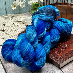 Starry Waters - Blue, Blacklight Blue, Glow in the Dark Yarn, Superwash Merino Nylon Fingering, DK, Worsted, Bulky, Spring Yarn