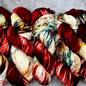 Yuletide - Holiday Yarn, Superwash Merino Nylon Fingering, DK, Worsted, Bulky, Christmas Yarn, Red, Teal, Brown, Assigned Pooling Yarn