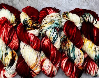 Yuletide - Holiday Yarn, Superwash Merino Nylon Fingering, DK, Worsted, Bulky, Christmas Yarn, Red, Teal, Brown, Assigned Pooling Yarn
