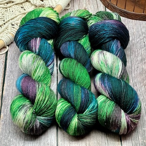 Beyond the Sea - Deep Green, Purple, Black, Blue, Superwash Merino Nylon Fingering, DK, Worsted, Bulky, Spring Yarn