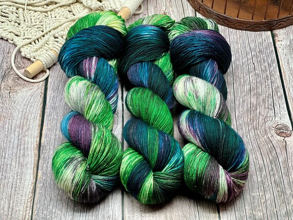Beyond the Sea - Deep Green, Purple, Black, Blue, Superwash Merino Nylon Fingering, DK, Worsted, Bulky, Spring Yarn