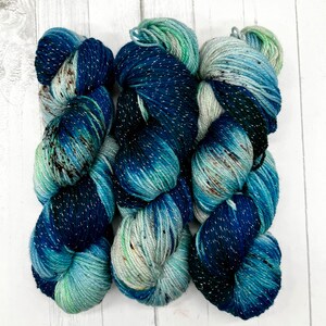 Cape Town - Diamond Sock, Merino/Nylon/Lurex, Ocean Colors, Hand Dyed, Fingering Sock Yarn, Superwash, Hand Painted, Outlander Yarn