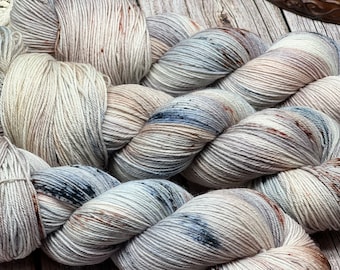 Pebbles on the Beach - MCN, Merino, Cashmere, Nylon, Fingering Sock Yarn, Tan, Brown, Grey, Black, DK, Sock, Aran, Worsted