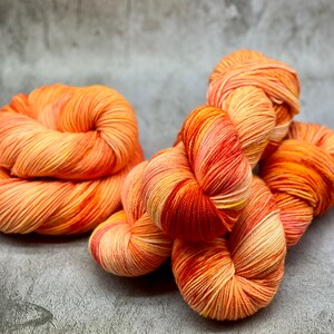 Strawberry Sunrise Neon Pink, Neon Yellow, Orange, Red, Peach, 75/25 Merino Sock Yarn, Superwash, DK Sock Yarn, Valentines Day Gift image 3