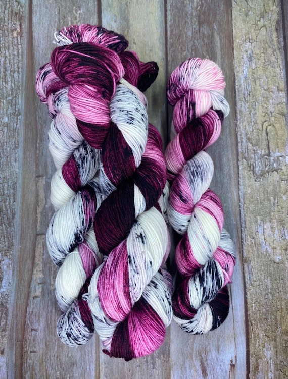 Plum Crazy - Burgundy, Plum, Black, Hand Dyed Superwash Merino/Nylon Sock, Fingering, DK Worsted, Bulky, Choose Base, Indie Dyed Yarn