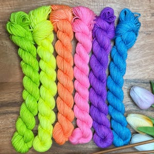 Neon Rainbow - Full Size Skeins Set, Doodle Cowl, Fingering, Worsted, Monster Sock Set, Shawl Set, Colorwork, SW Merino/Nylon, Knitting