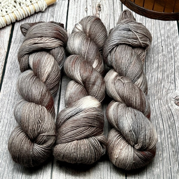 Standing Stones - Single Ply, Non-Superwash, 100% Organic Merino, Indie Dyed Yarn, Hand Dyed Yarn, Fingering Weight, Brown, Grey, Cream