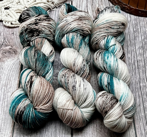 Boardwalk - Teal, Grey, Brown Speckles, Superwash Merino Nylon Fingering, DK, Worsted, Bulky, Spring Yarn