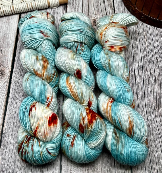 First Sign of Fall - Single Ply, Non-Superwash, 100% Organic Merino, Indie Dyed Yarn, Hand Dyed Yarn, Fingering Weight Yarn, Teal, Orange