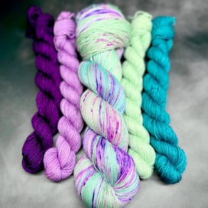 Whimsy & Waves -  Mini Skein Sock Kit, Doodle Sock Yarn, Fingering, Monster Sock Mini Set, Scrappy Socks, Colorwork, SW Merino/Nylon,