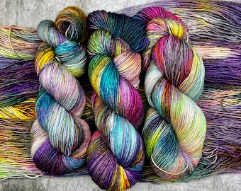 Somewhere Over the Rainbow - MCN Merino/Cashmere/Nylon, Pastel/Neon Rainbow Yarn, Hand Dyed, Fingering Sock Yarn, Superwash, Hand Painted