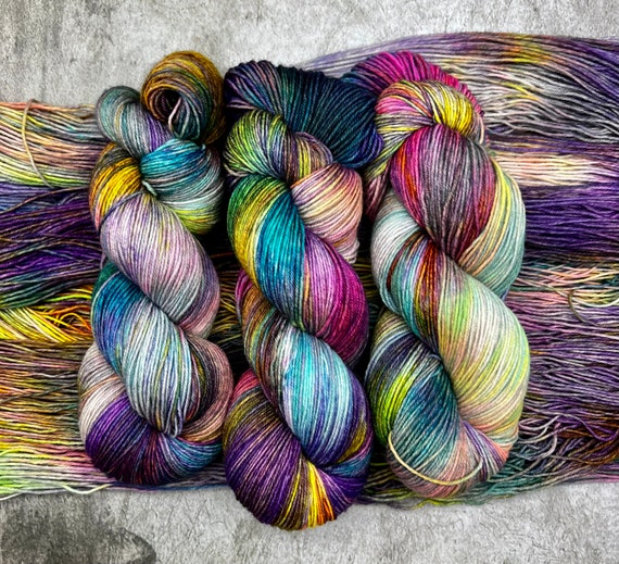 Somewhere Over the Rainbow - MCN Merino/Cashmere/Nylon, Pastel/Neon Rainbow Yarn, Hand Dyed, Fingering Sock Yarn, Superwash, Hand Painted