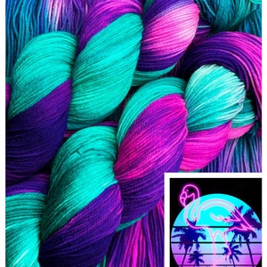 Back to the 80’s - Neon Purple, Neon Pink, Aqua, Nylon Yarn, Superwash Merino Fingering, DK, Worsted, Bulky, Valentines Day