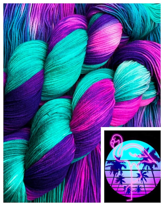 Back to the 80’s - Neon Purple, Neon Pink, Aqua, Nylon Yarn, Superwash Merino Fingering, DK, Worsted, Bulky, Valentines Day