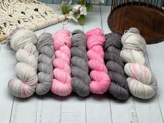 Galah Bird - Light Pink, Grey, Silver, Superwash Merino Nylon Fingering, DK, Worsted, Bulky, Shawl Yarn, Steven West MKAL Yarn