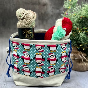 Pingüinos - Bolsa para calcetines, bolsa para proyectos, bolsa para lana, bolsa para proyectos, bolsa pequeña para proyectos, bolsa para proyectos hecha a mano
