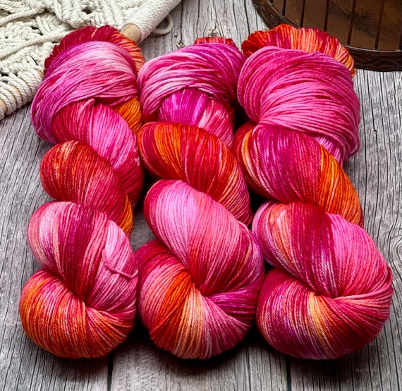 Tropic Like it’s Hot - Neon Pink, Magenta, Red, Yellow, Orange, Superwash Merino Nylon Fingering, DK, Worsted, Bulky, Spring Yarn