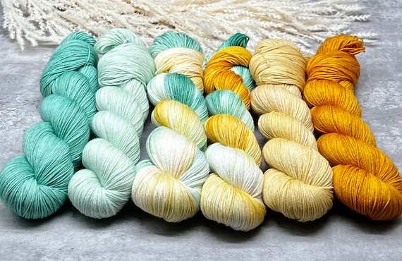 Fools Gold - Aqua Knitting Shawl Kit, Knitting Kit, Hand Dyed Merino Sock Yarn, Superwash, Hand Painted, Yarn Fade, Steven West MKAL 2023