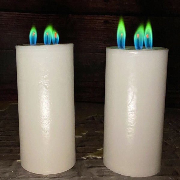 Real GREEN Flame Pillar Candle - Aurora Green - Not an Led (Height 4", 5”, 6") - MUST SEE!!!