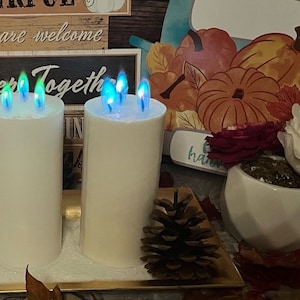 ColorMode Real Flame on White Pillar Candle Set of 2 (Assortment 4"& 5”) - MUST SEE!!!