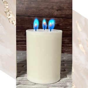 Real BLUE Flame on White Pillar Candle - Zen Blue - Not an LED - (Height 4", 5”, or 6") MUST See!!!