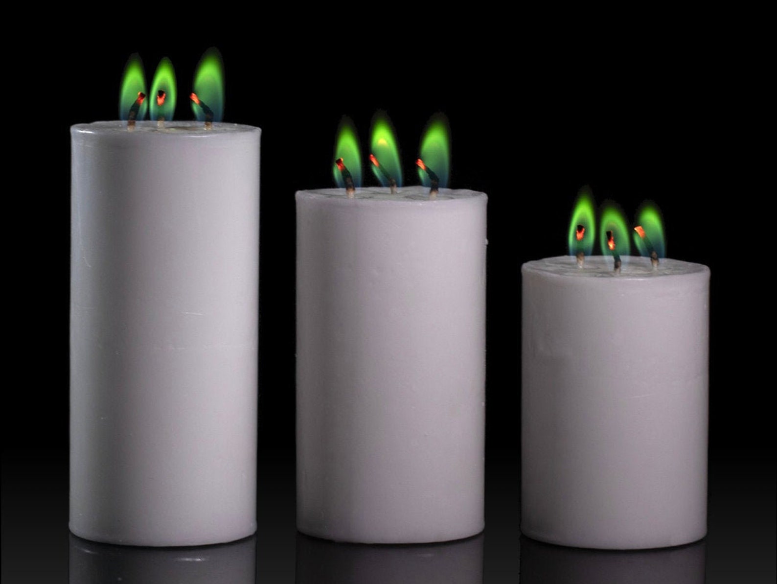 Colored Flame Pillar Candle Aurora Green Etsy