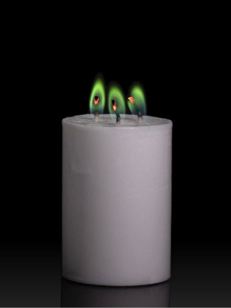 Colored Flame Pillar Candle Aurora Green Etsy