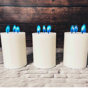 Real BLUE Flame on White Pillar Candle Set of 3 (Height 4", 5”, 6" or Assortment) - MUST SEE!!!