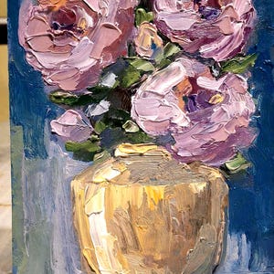 Pintura a óleo de flores Pintura original Buquê Piones pintura Flores arte Piones arte de parede Pequena pintura Papelão 7\5 pol