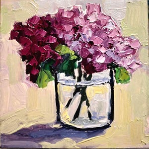 Hydrangea painting Oil painting Flowers painting Original art Hydrangea small painting Hydrangea Wall art Floral art Cardboard 5\5 in image 3