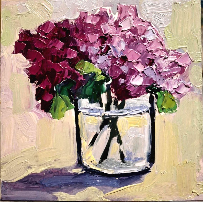 Hydrangea painting Oil painting Flowers painting Original art Hydrangea small painting Hydrangea Wall art Floral art Cardboard 5\5 in image 3