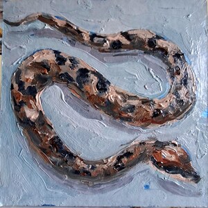 Pintura al óleo de serpiente. Pintura original de pitón real. Arte de serpiente. Arte de animales. Arte de pared de pitón real. Obra de arte original. Cartón de 8\8 pulgadas.