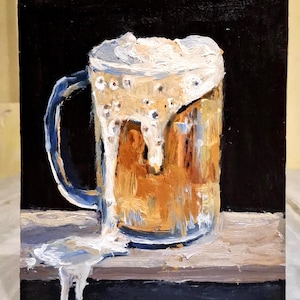 Pintura de cerveza Pintura al óleo Pintura de cerveza sobre vidrio Arte de cerveza Arte con alcohol Arte original Cerveza Arte mural Pintado a mano Cartón 6\8 in