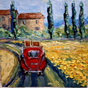 Pintura de la Toscana Paisaje de la Toscana de Italia Pintura original Viaje a la Toscana Pintura al óleo Pintura en miniatura de cartón 8\8 pulgadas