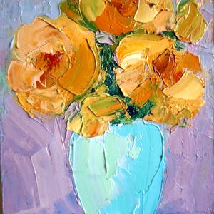 Pintura de flores Pintura al óleo de flores amarillas. Pintura abstracta de flores Pintura original Pintura pequeña Pintura al óleo Impasto Cartón 5\7 pulgadas