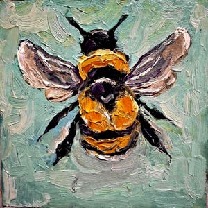 Pintura de abejorro Pintura al óleo Abejorro pintura original Arte de insectos Pintura pequeña Pintado a mano Arte de abejorro Cartón 6\6 in