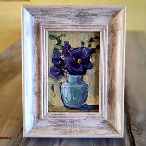 Pintura de flores Pintura al óleo Pintura original Arte floral de pared Pintura empastada Pintura pequeña Arte de flores Cartón 4\6 in