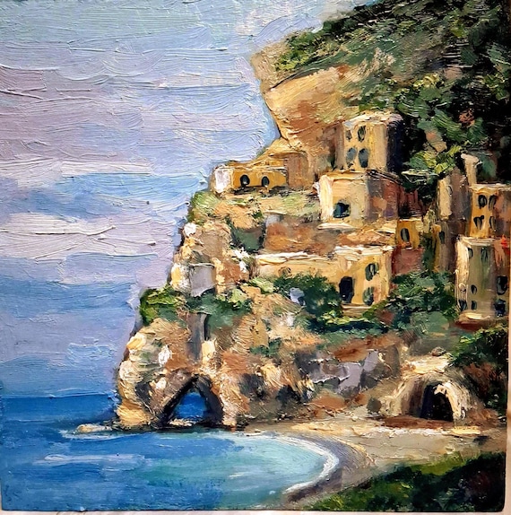 画家Silvio Di Volo イタリア　絵サイズ30x40額サイズ60x49 Italy Oil Painting.calabria Italy Original Painting.coast of Italy
