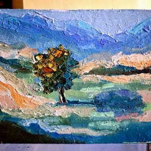 Pintura de paisaje abstracto. Pintura original de paisaje. Pintura al óleo de paisaje abstracto. Pintura hecha a mano. Pintura empastada Cartón 6\8 in