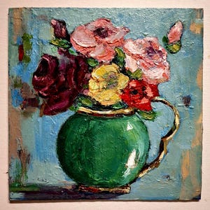 Flores pintura al óleo Pintura original Ramo de rosas pintura Impasto pintura Rosas arte de la pared. Arte floral Cartón 8\8 in