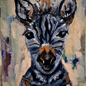 Art animalier Peinture à l'huile de zèbre Peinture de bébé zèbre Peinture originale Portrait d'un bébé zèbre Peinture peinte à la main Carton 6\8 po