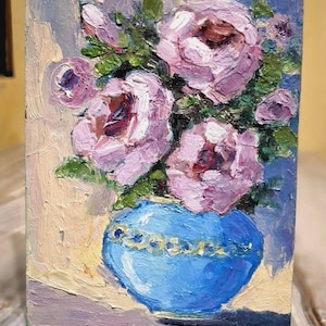 Pintura de peônias Pintura de flores Pintura a óleo Arte floral Obra de arte original Peônias Arte de parede Papelão 8\6i Pintura com e sem moldura