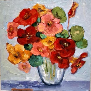 Pintura de capuchina Pintura de flores Pintura al óleo Pintura original Arte mural floral Arte de capuchina Pintura de capuchina ddmix Cartón 7\7 i