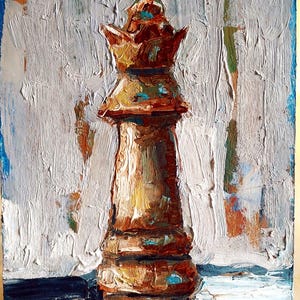 Pintura al óleo de un rey de ajedrez. Arte de una pieza de ajedrez. Pintura al óleo original de un rey de ajedrez. Pintura empastada. Pintura hecha a mano de un rey de ajedrez. Cartón de 15,24 cm.
