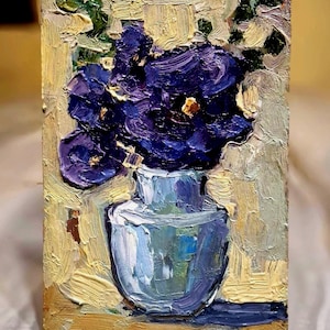 Pintura de flores Pintura al óleo Pintura original Pintura pequeña Arte floral abstracto Flores arte de paredCartón 4\6 in