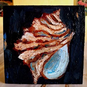Pintura de conchas marinas. Pintura al óleo de conchas marinas. Pintura original de conchas marinas hecha a mano. Pintura pequeña de conchas marinas. Arte de conchas marinas. Cartón de 6\6 pulgadas