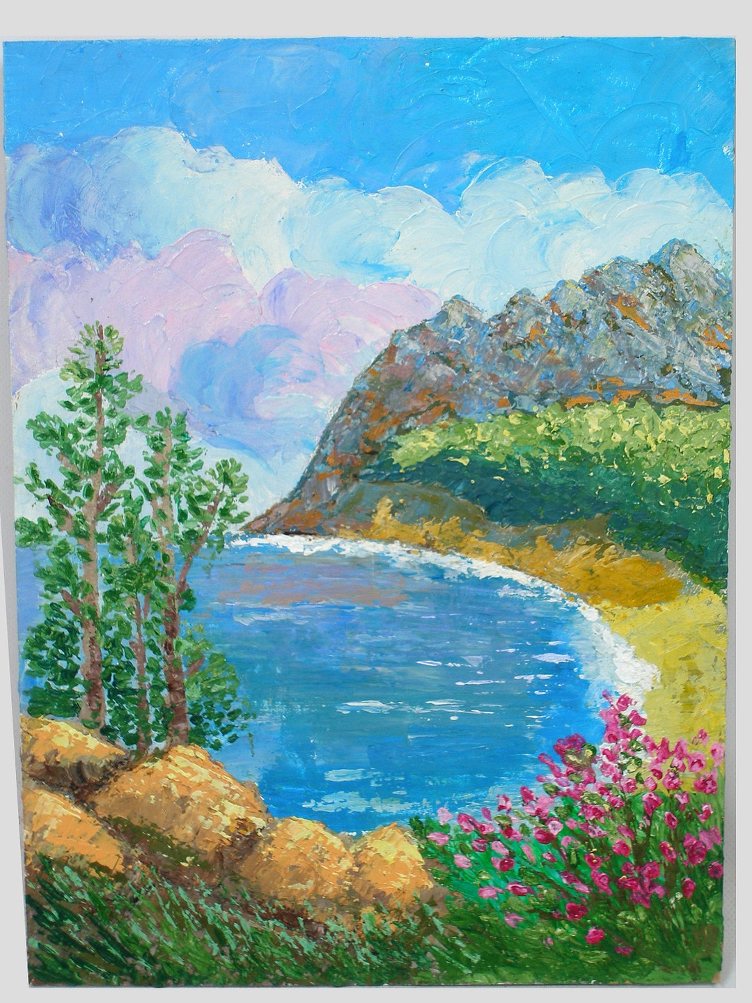 Seascape Acrylic Painting.sunny Beach Acrylic Painting.quiet Lagoon