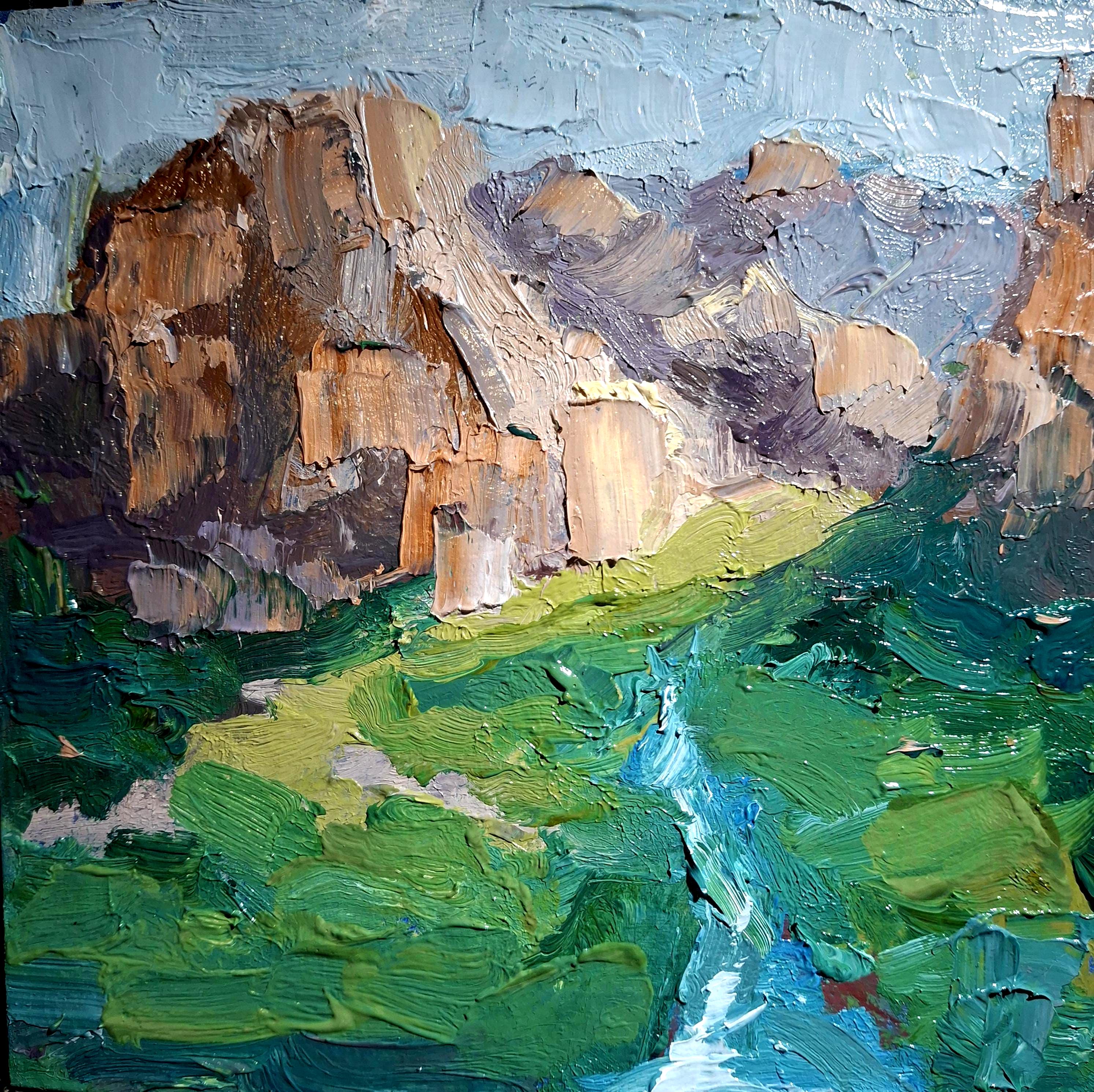 絵画 Oil painting  15x15 Landscape Oil Painting Zion Original Painting Zion National Park